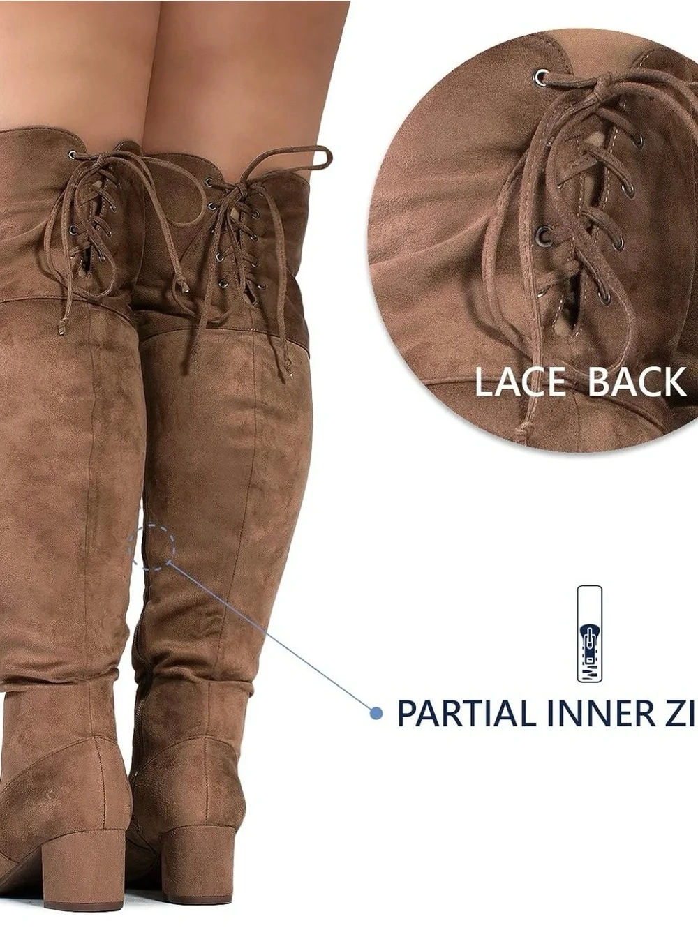 Over-the-Knee Suede Block Heel Boots - Taupe Brown